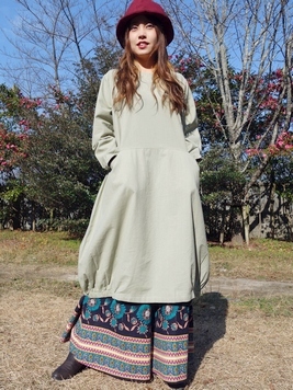 コットンリネンコクーンワンピース 梟 通販 エスニック アジアン ナチュラル ファッション 服 雑貨