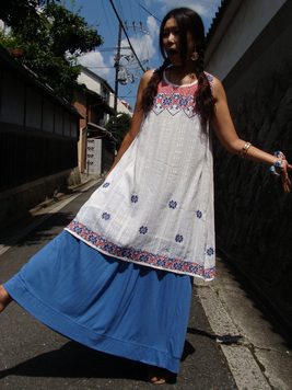 クロスステッチワンピース 梟 通販 エスニック アジアン ナチュラル ファッション 服 雑貨